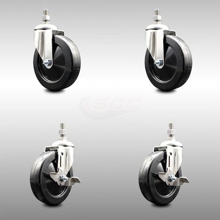 Service Caster 5 Inch 316SS Hard Rubber Wheel Swivel 1/2 Inch Threaded Stem Caster Brakes, 2PK SCC-SS316TS20S514-HRS-121315-2-TLB-2